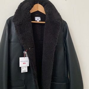 NWT Black Coat Faux leather and fur body lining